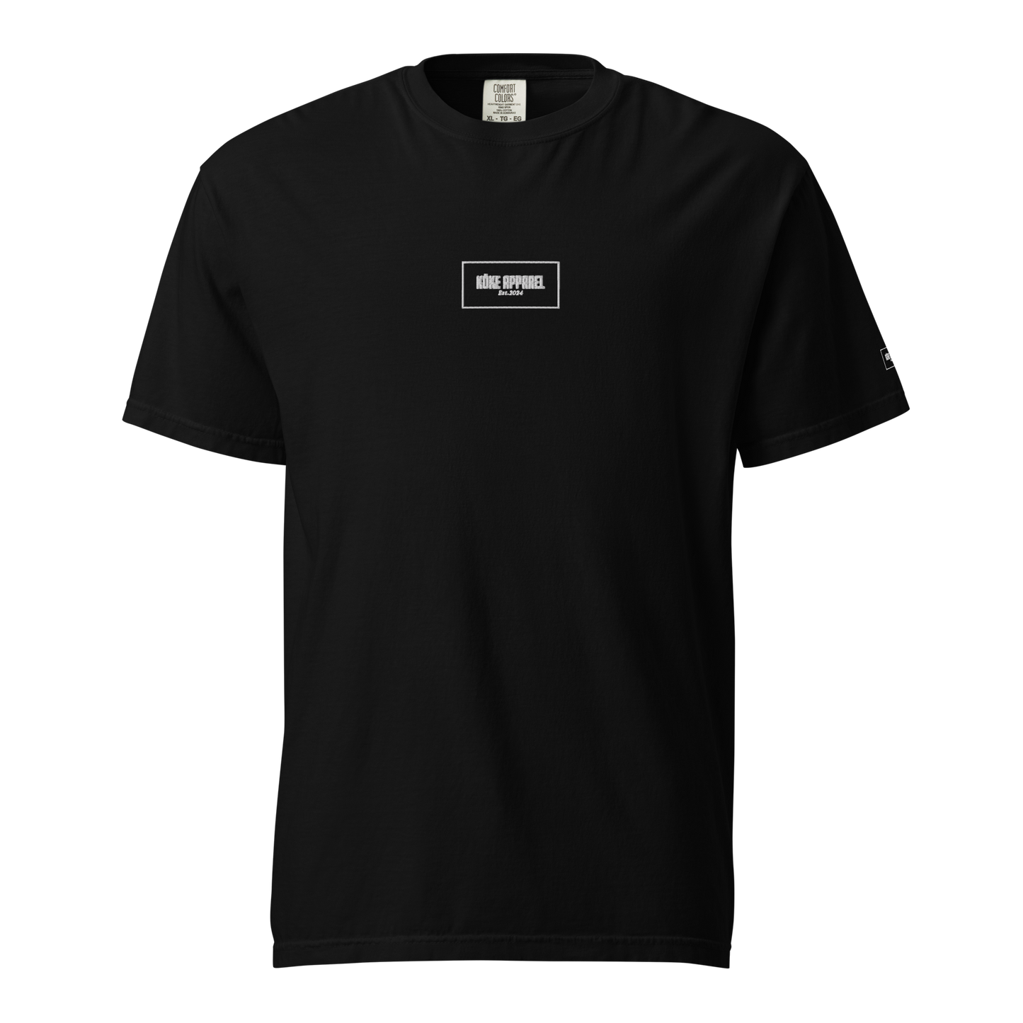 KÖKE apparel brand unisex garment-dyed heavyweight t-shirt with "Box Logo" on the chest.